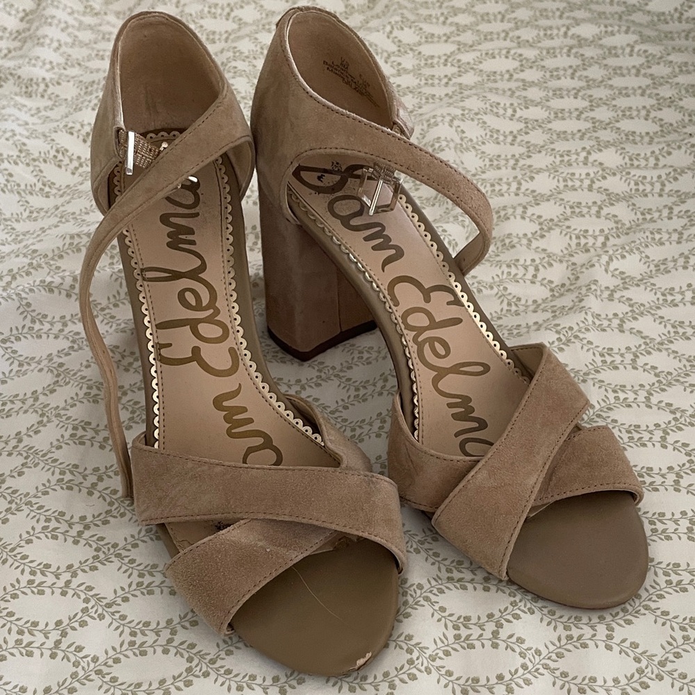 Sam Edelman Beige Suede Block Heels